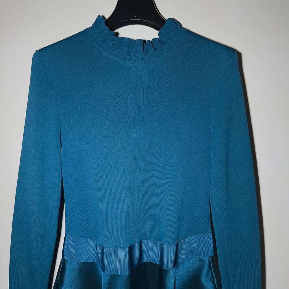 TED BAKER LONDON Zadi Knitted Frill Full Skirt Dress - Mid-Blue US Size 8-10